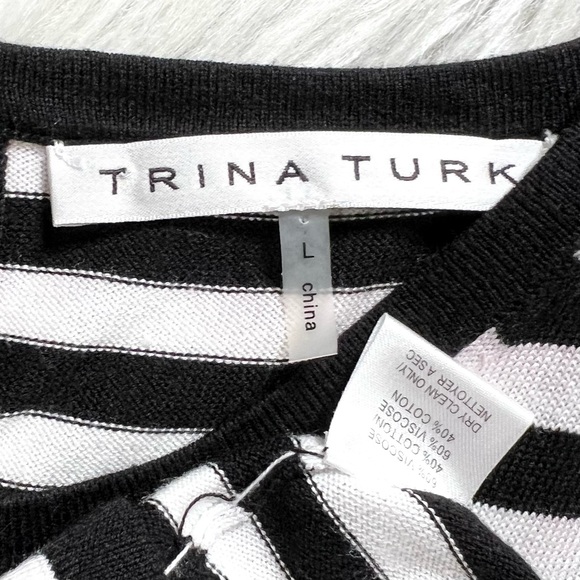 SOLD-Trina Turk Black & White Striped Sleeveless Knit Tank Top - Picture 7 of 8